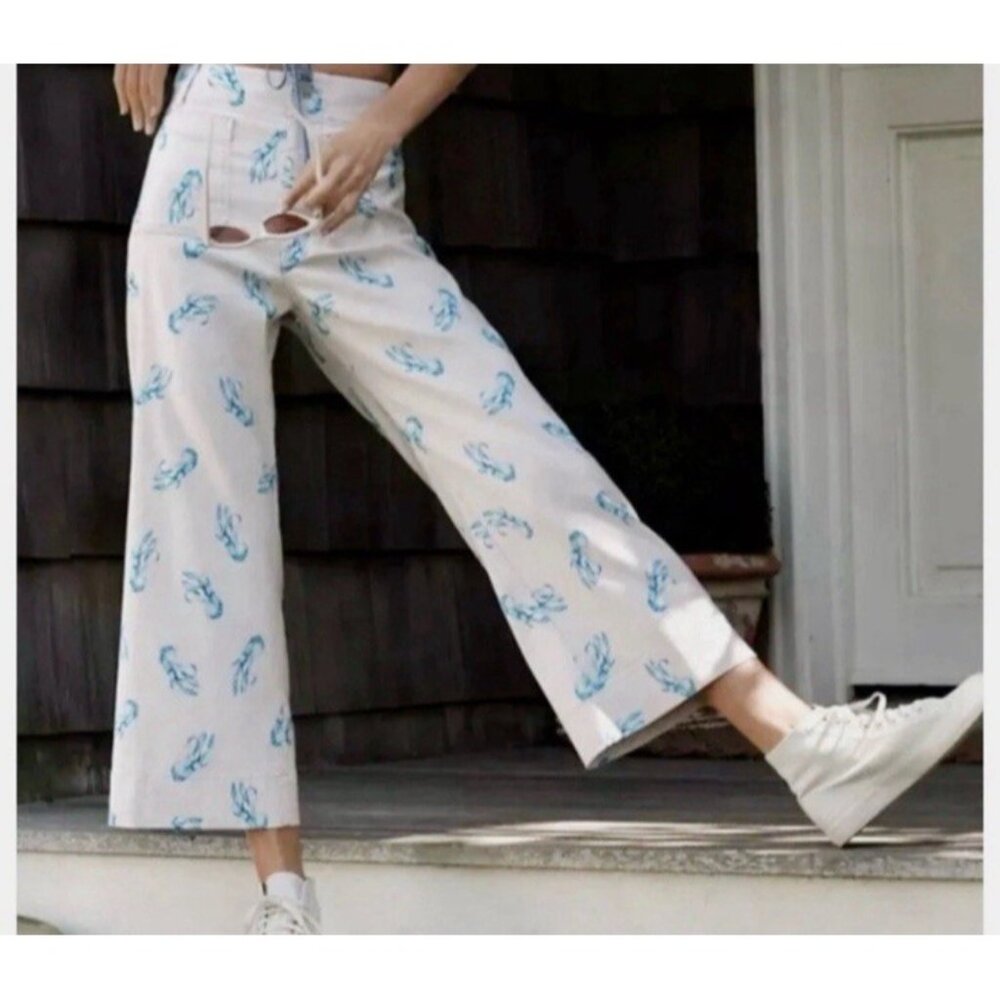 Anthropologie Maeve 22W Plus Size Colette Blue Lobster Wide Leg Crop Pants